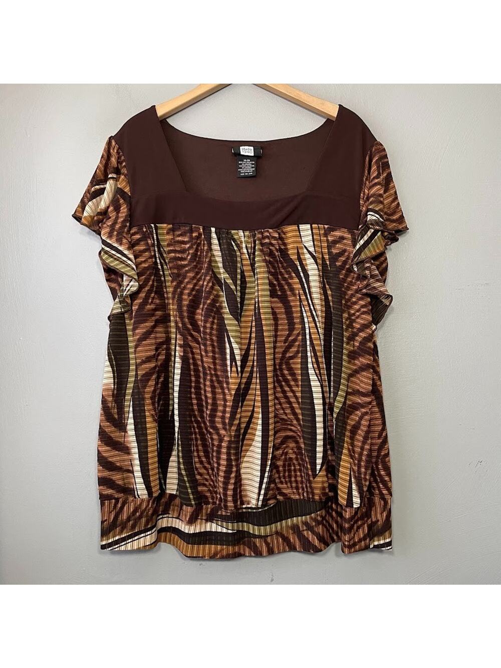 Studio 1940 Top Plus Size 26 28 Animal Print Stretch Goblincore Earthy Tiger Y2K